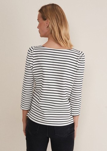 Phase Eight Orabella Striped T Shirts Black/White USA | 3512948-DM